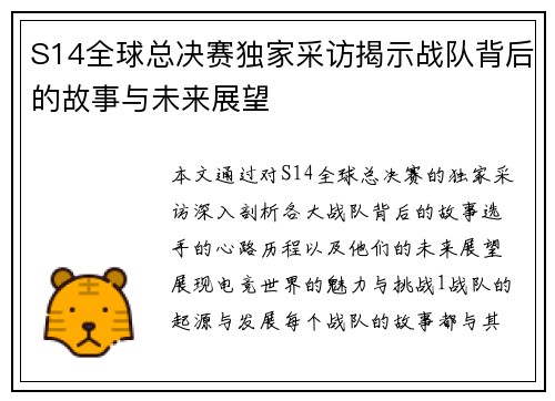 S14全球总决赛独家采访揭示战队背后的故事与未来展望